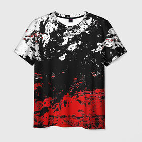 Мужская футболка 3D с принтом БРЫЗГИ КРАСОК в Кировске, 100% полиэфир | прямой крой, круглый вырез горловины, длина до линии бедер | black.white | dirty | paints | red | texture | белый | брызги | грязный | краски | красный | текстура | черный