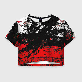 Женская футболка 3D укороченная с принтом БРЫЗГИ КРАСОК в Кировске, 100% полиэстер | круглая горловина, длина футболки до линии талии, рукава с отворотами | black.white | dirty | paints | red | texture | белый | брызги | грязный | краски | красный | текстура | черный