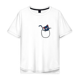 Мужская футболка хлопок Oversize с принтом Кот в кармане в Кировске, 100% хлопок | свободный крой, круглый ворот, “спинка” длиннее передней части | cat | кот . котэ | котик | сейлор мун