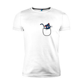 Мужская футболка премиум с принтом Кот в кармане в Кировске, 92% хлопок, 8% лайкра | приталенный силуэт, круглый вырез ворота, длина до линии бедра, короткий рукав | cat | кот . котэ | котик | сейлор мун