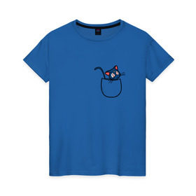 Женская футболка хлопок с принтом Кот в кармане в Кировске, 100% хлопок | прямой крой, круглый вырез горловины, длина до линии бедер, слегка спущенное плечо | cat | кот . котэ | котик | сейлор мун