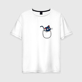Женская футболка хлопок Oversize с принтом Кот в кармане в Кировске, 100% хлопок | свободный крой, круглый ворот, спущенный рукав, длина до линии бедер
 | cat | кот . котэ | котик | сейлор мун