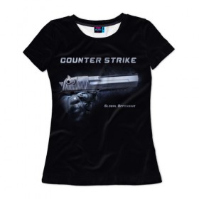 Женская футболка 3D с принтом Counter Strike в Кировске, 100% полиэфир ( синтетическое хлопкоподобное полотно) | прямой крой, круглый вырез горловины, длина до линии бедер | counter | global | offensive | strike | контр | оружия | страйк | шутер