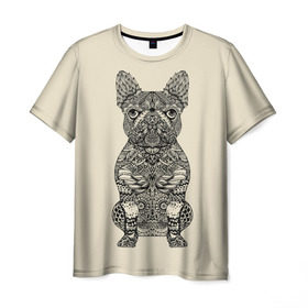 Мужская футболка 3D с принтом Мопс в Кировске, 100% полиэфир | прямой крой, круглый вырез горловины, длина до линии бедер | art | black | dog | dogs | mops | puppy | style | арт | бежевый | гав | мопс | пес | собака | собаки | собачка | стиль | черный | щенок
