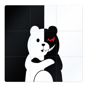 Магнитный плакат 3Х3 с принтом MONOKUMA в Кировске, Полимерный материал с магнитным слоем | 9 деталей размером 9*9 см | Тематика изображения на принте: anime | bear | black  white | minomi | monokuma | pink | rabbit | school | аниме | главарь | миноми | монокума | черно белый | школа