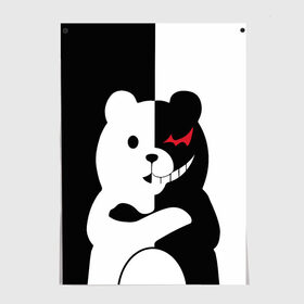 Постер с принтом MONOKUMA в Кировске, 100% бумага
 | бумага, плотность 150 мг. Матовая, но за счет высокого коэффициента гладкости имеет небольшой блеск и дает на свету блики, но в отличии от глянцевой бумаги не покрыта лаком | anime | bear | black  white | minomi | monokuma | pink | rabbit | school | аниме | главарь | миноми | монокума | черно белый | школа