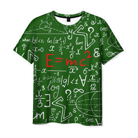 Мужская футболка 3D с принтом ФОРМУЛЫ ФИЗИКА в Кировске, 100% полиэфир | прямой крой, круглый вырез горловины, длина до линии бедер | e mc 2 | emc 2 | school | знаменитые формулы | физика | формулы | школа | эйнштейн