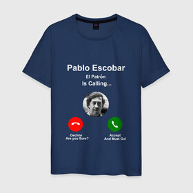 Мужская футболка хлопок с принтом Escobar в Кировске, 100% хлопок | прямой крой, круглый вырез горловины, длина до линии бедер, слегка спущенное плечо. | Тематика изображения на принте: escobar | loving pablo | прикол | эскобар | юмор