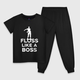 Детская пижама хлопок с принтом Floss like a boss в Кировске, 100% хлопок |  брюки и футболка прямого кроя, без карманов, на брюках мягкая резинка на поясе и по низу штанин
 | Тематика изображения на принте: dance | floss like a boss | fortnite | swag | thebackpackkid | танец