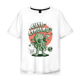 Мужская футболка хлопок Oversize с принтом Ктулху в Кировске, 100% хлопок | свободный крой, круглый ворот, “спинка” длиннее передней части | cthulhu | cthulhu fhtagn | lovecraft | ктулху | лавкрафт