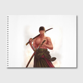 Альбом для рисования с принтом One Piece - Zoro в Кировске, 100% бумага
 | матовая бумага, плотность 200 мг. | большой | ван | воин | катана | куш | меч | пираты | пис | самурай