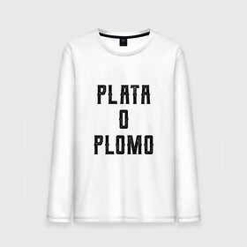 Мужской лонгслив хлопок с принтом Plata o Plomo в Кировске, 100% хлопок |  | Тематика изображения на принте: escobar | loving pablo | эскобар