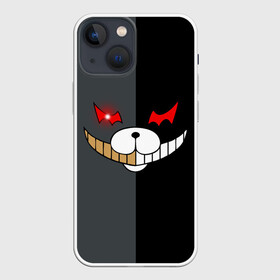 Чехол для iPhone 13 mini с принтом KUROKUMA x MONOKUMA в Кировске,  |  | anime | bear | black  white | danganronpa | kurokuma | monodam | monokuma | monomi | monotaro | pink | rabbit | school | shirokuma | аниме | главарь | мoноми | монокума | черно белый | школа