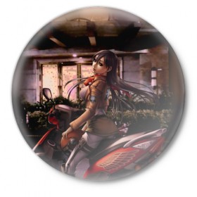 Значок с принтом Mikasa Ackerman в Кировске,  металл | круглая форма, металлическая застежка в виде булавки | Тематика изображения на принте: 
