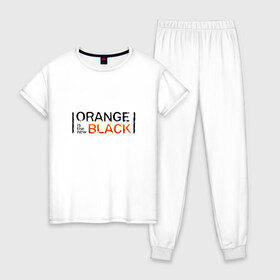 Женская пижама хлопок с принтом Orange Is the New Black в Кировске, 100% хлопок | брюки и футболка прямого кроя, без карманов, на брюках мягкая резинка на поясе и по низу штанин | orange is the new black | оранжевый  хит сезона