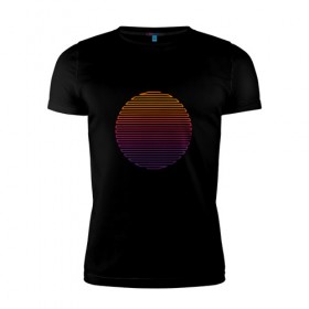 Мужская футболка премиум с принтом Линейное солнце в Кировске, 92% хлопок, 8% лайкра | приталенный силуэт, круглый вырез ворота, длина до линии бедра, короткий рукав | восход | геометрия | закат | линейное солнце | линии | минимализм | солнце