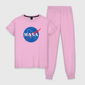 Женская пижама хлопок с принтом Маша (NASA) в Кировске, 100% хлопок | брюки и футболка прямого кроя, без карманов, на брюках мягкая резинка на поясе и по низу штанин | nasa | космос | маша