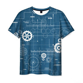 Мужская футболка 3D с принтом Механика в Кировске, 100% полиэфир | прямой крой, круглый вырез горловины, длина до линии бедер | детали | механизм | механик | схема | чертеж | шестеренки