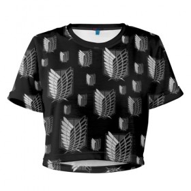 Женская футболка Cropp-top с принтом Attack on titan art в Кировске, 100% полиэстер | круглая горловина, длина футболки до линии талии, рукава с отворотами | 