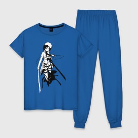 Женская пижама хлопок с принтом Mikasa Ackerman в Кировске, 100% хлопок | брюки и футболка прямого кроя, без карманов, на брюках мягкая резинка на поясе и по низу штанин | mikasa | микаса