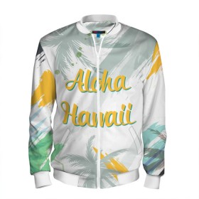 Мужской бомбер 3D с принтом Aloha Hawaii в Кировске, 100% полиэстер | застегивается на молнию, по бокам два кармана без застежек, по низу бомбера и на воротнике - эластичная резинка | Тематика изображения на принте: aloha | summer | sun | travel | гавайи | лето | путешествия