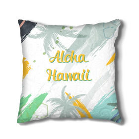 Подушка 3D с принтом Aloha Hawaii в Кировске, наволочка – 100% полиэстер, наполнитель – холлофайбер (легкий наполнитель, не вызывает аллергию). | состоит из подушки и наволочки. Наволочка на молнии, легко снимается для стирки | Тематика изображения на принте: aloha | summer | sun | travel | гавайи | лето | путешествия