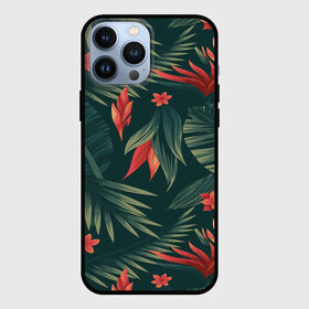 Чехол для iPhone 13 Pro Max с принтом Тропики в Кировске,  |  | Тематика изображения на принте: вектор | джунгли | дизайн | зеленый | красиво | красный | лес | лето | папоротник | тропики | тропические листья