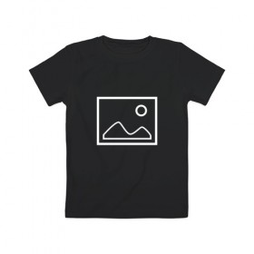 Детская футболка хлопок с принтом Ярлык картинки в Кировске, 100% хлопок | круглый вырез горловины, полуприлегающий силуэт, длина до линии бедер | геометрия | горы | картинка | квадрат | круг | минимализм | поле | рамка | солнце | ярлык