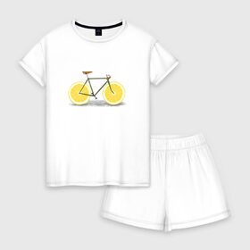 Женская пижама с шортиками хлопок с принтом Велосипед в Кировске, 100% хлопок | футболка прямого кроя, шорты свободные с широкой мягкой резинкой | bike | вело | велосипед | лимон