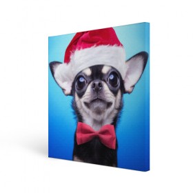 Холст квадратный с принтом рождество в Кировске, 100% ПВХ |  | Тематика изображения на принте: dog | happy new year | бантик | взгляд | глаза | новый год | пинчер | праздник | санта клаус | собака | той терьер
