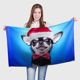 Флаг 3D с принтом рождество в Кировске, 100% полиэстер | плотность ткани — 95 г/м2, размер — 67 х 109 см. Принт наносится с одной стороны | dog | happy new year | бантик | взгляд | глаза | новый год | пинчер | праздник | санта клаус | собака | той терьер