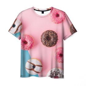 Мужская футболка 3D с принтом пончики в Кировске, 100% полиэфир | прямой крой, круглый вырез горловины, длина до линии бедер | candy | еда | конфеты | пончики | сладости