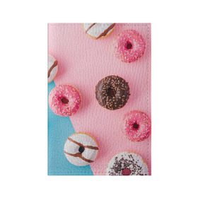 Обложка для паспорта матовая кожа с принтом пончики в Кировске, натуральная матовая кожа | размер 19,3 х 13,7 см; прозрачные пластиковые крепления | Тематика изображения на принте: candy | еда | конфеты | пончики | сладости