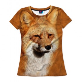 Женская футболка 3D с принтом Лисичка в Кировске, 100% полиэфир ( синтетическое хлопкоподобное полотно) | прямой крой, круглый вырез горловины, длина до линии бедер | животные | зверь | лиса | лисичка | природа | рыжая | фыр