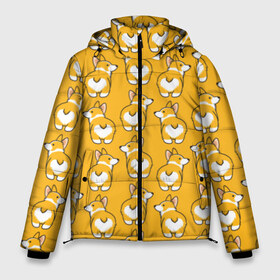 Мужская зимняя куртка 3D с принтом Корги Паттерн в Кировске, верх — 100% полиэстер; подкладка — 100% полиэстер; утеплитель — 100% полиэстер | длина ниже бедра, свободный силуэт Оверсайз. Есть воротник-стойка, отстегивающийся капюшон и ветрозащитная планка. 

Боковые карманы с листочкой на кнопках и внутренний карман на молнии. | Тематика изображения на принте: друг человека | мимими | оранжевый | пес | попка | собака
