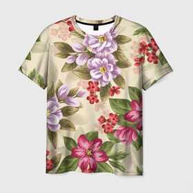 Мужская футболка 3D с принтом Цветы в Кировске, 100% полиэфир | прямой крой, круглый вырез горловины, длина до линии бедер | букет | георгин | гладиолус | нежный | пастель | роза | ромашка