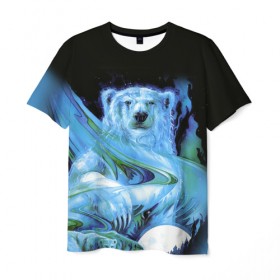 Мужская футболка 3D с принтом Мишка на Севере в Кировске, 100% полиэфир | прямой крой, круглый вырез горловины, длина до линии бедер | bear | pooh | win dooh | winnie | арктика | винни | дикий | зверь | медведь | пух | север | символ | снег