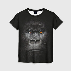 Женская футболка 3D с принтом Горилла 3D в Кировске, 100% полиэфир ( синтетическое хлопкоподобное полотно) | прямой крой, круглый вырез горловины, длина до линии бедер | горилла | животные | обезьянка