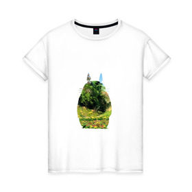 Женская футболка хлопок с принтом Тоторо в Кировске, 100% хлопок | прямой крой, круглый вырез горловины, длина до линии бедер, слегка спущенное плечо | art | hayao miyazaki | mei kusakabe | tonari no totoro | берлога | лапа | лес | мой сосед тоторо | хаяо миядзаки