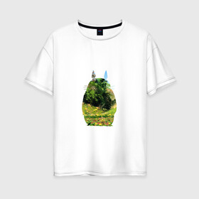 Женская футболка хлопок Oversize с принтом Тоторо в Кировске, 100% хлопок | свободный крой, круглый ворот, спущенный рукав, длина до линии бедер
 | art | hayao miyazaki | mei kusakabe | tonari no totoro | берлога | лапа | лес | мой сосед тоторо | хаяо миядзаки