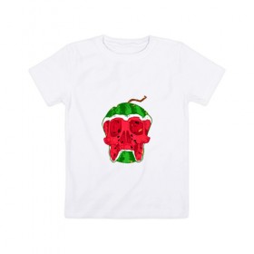 Детская футболка хлопок с принтом Арбузный Череп в Кировске, 100% хлопок | круглый вырез горловины, полуприлегающий силуэт, длина до линии бедер | арбуз | вкусняшка | лето | скелет | фрукт