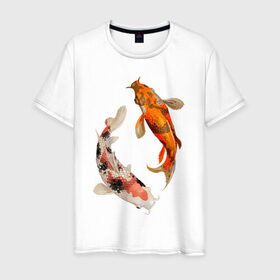 Мужская футболка хлопок с принтом Инь-Ян в Кировске, 100% хлопок | прямой крой, круглый вырез горловины, длина до линии бедер, слегка спущенное плечо. | арт | вода | знаки | золото | инь ян | магия | рыбы | символы | сом