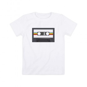 Детская футболка хлопок с принтом Компакт-кассета в Кировске, 100% хлопок | круглый вырез горловины, полуприлегающий силуэт, длина до линии бедер | Тематика изображения на принте: 90 е | арт | аудиокассета | дизайн | компакт кассета | магнитола | музыка | ретро