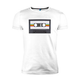 Мужская футболка премиум с принтом Компакт-кассета в Кировске, 92% хлопок, 8% лайкра | приталенный силуэт, круглый вырез ворота, длина до линии бедра, короткий рукав | 90 е | арт | аудиокассета | дизайн | компакт кассета | магнитола | музыка | ретро