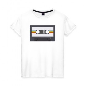 Женская футболка хлопок с принтом Компакт-кассета в Кировске, 100% хлопок | прямой крой, круглый вырез горловины, длина до линии бедер, слегка спущенное плечо | 90 е | арт | аудиокассета | дизайн | компакт кассета | магнитола | музыка | ретро