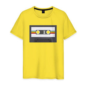 Мужская футболка хлопок с принтом Компакт-кассета в Кировске, 100% хлопок | прямой крой, круглый вырез горловины, длина до линии бедер, слегка спущенное плечо. | 90 е | арт | аудиокассета | дизайн | компакт кассета | магнитола | музыка | ретро