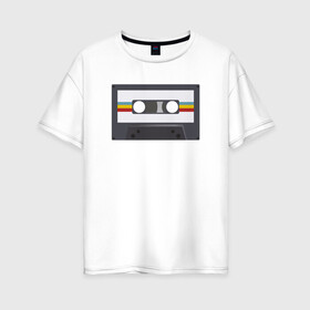 Женская футболка хлопок Oversize с принтом Компакт-кассета в Кировске, 100% хлопок | свободный крой, круглый ворот, спущенный рукав, длина до линии бедер
 | 90 е | арт | аудиокассета | дизайн | компакт кассета | магнитола | музыка | ретро