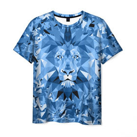 Мужская футболка 3D с принтом Сине-бело-голубой лев в Кировске, 100% полиэфир | прямой крой, круглый вырез горловины, длина до линии бедер | Тематика изображения на принте: fczp | spb | zenit | белый | геометрия | зенит | питер | санкт петербург | синий | спб | треугольники