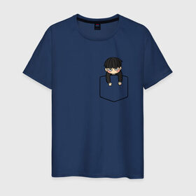 Мужская футболка хлопок с принтом Моб в кармане в Кировске, 100% хлопок | прямой крой, круглый вырез горловины, длина до линии бедер, слегка спущенное плечо. | anime | mob psycho 100 | shigeo kageyama | аниме | моб психо 100