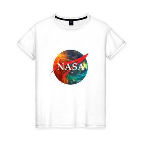 Женская футболка хлопок с принтом Nasa Space в Кировске, 100% хлопок | прямой крой, круглый вырез горловины, длина до линии бедер, слегка спущенное плечо | америка | астронавт | звезды | космонавт | космос | логотип | наса | сша